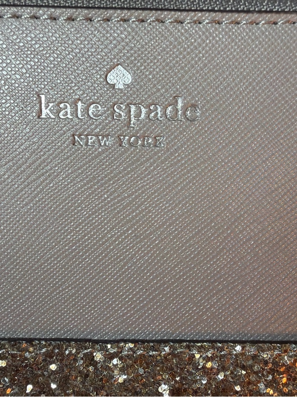 Kate Spade Glitter Zip Around Wallet Taupe Brown Leather Wristlet Clutch - Picture 3 of 6